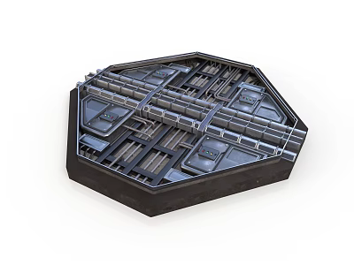 Black Octagonal Scene Component With Grid Like Panels And Structural Design 3d model