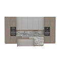 Modern Kitchen Interior With Gray And Wooden Cabinets Marble Countertops And Island