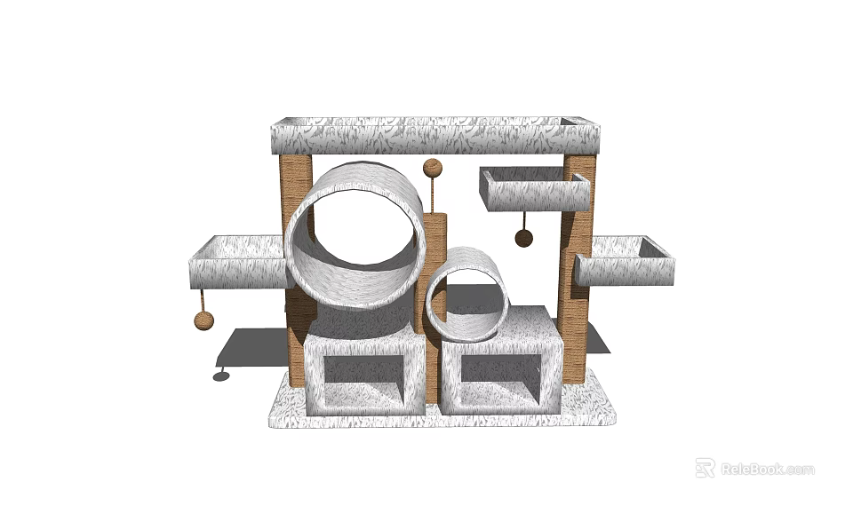 Modern Cat Tree with Circular Holes Square Platforms and Wooden Frames 3d model 