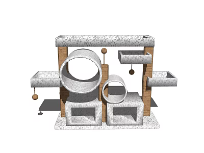Modern Cat Tree with Circular Holes Square Platforms and Wooden Frames 3d model