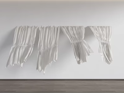 White Soft Curtains with Elegant Folds Hanging on Minimalist Wall 3d model