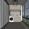 Modern Home Balcony With White Cabinets Washing Machine Sink Small Plant And Window View