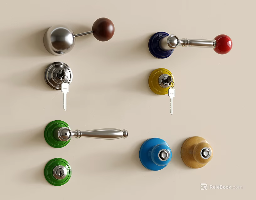 Colorful Decorative Door Handles With Various Colors Styles Finishes And Keys 3d model 