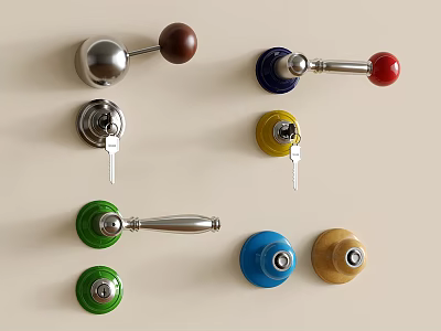 Colorful Decorative Door Handles With Various Colors Styles Finishes And Keys 3d model
