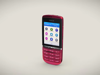 Nokia Red Flip Mobile Phone With Apps Displayed On Screen Interface 3d model