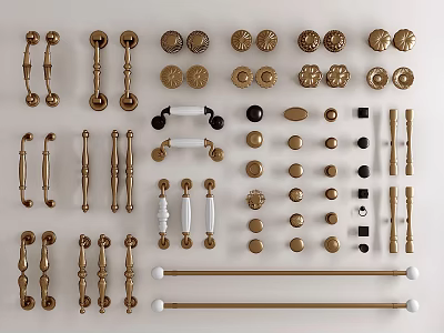 Various Decorative Door Handles In Gold Black White With Modern And Traditional Styles 3d model