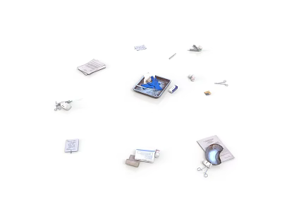 Organs And Hair Medical Study Models With Samples Microscope Slides And Lab Tools 3d model
