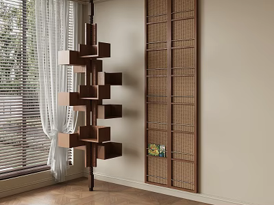 Modern Wooden Open Design Multi-tiered Storage Shelf Unit For Indoor Decorative Space 3d model