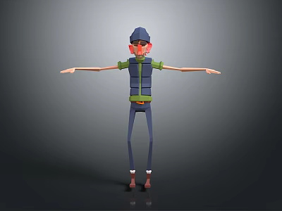 Daily Life Products Worn By 3D Cartoon Character With Hat Blue Vest Green Shirt Pants 3d model