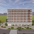 Modern Residential Multi Story Building With Balconies Greenery And Urban View