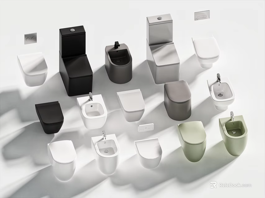 Modern Toilets Collection Featuring Various Colors And Different Styles 3d model