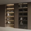 Elegant Modern Bookcase with Glass Doors Layered Shelves Books and Decorative Items