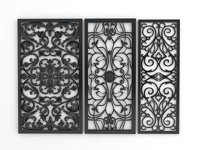 Black Decorative Room Dividers With Intricate Laser Cut Patterns And Ornate Designs 3d model