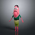 Cartoon Character With Pink Body Beard Wearing Green Shirt Yellow Shorts And Sunglasses