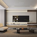 Modern Living Room Interior Design With Beige Sofa Black Coffee Table And TV Wall