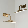Modern Brass Wall Lamps with Curved Arm and Long Strip LED Lights on White Wall