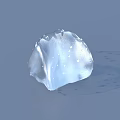 Transparent Ice Cube With Water Drops On Blue Background Surface