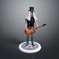 Man in Top Hat with Long White Hair Holding Electric Guitar on White Base