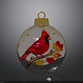 Christmas Ornament Featuring Red Cardinal Bird Maple Leaves On Transparent Sphere With Golden Hanger