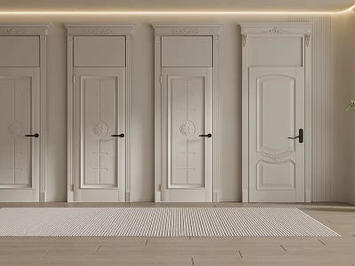 Elegant White Hinged Doors With Intricate Patterns In Bright Interior Room 3d model