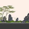 Indoor Zen Garden Ornament With Rock Formations Small Tree And Green Plants