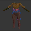 Adventurous Outfit With Orange Long Sleeve Top Brown Tight Pants And Decorative Belt