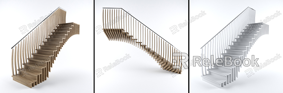 Modern Stairs Wooden Handrail Stairs model