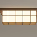 Modern Wooden Frame Ceiling Light With Square Grid Design And Bright Panels 3d model