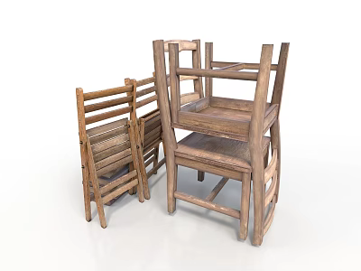 Vintage Wooden Single Chair with Woven Seat and Rustic Frame Design for Home Use 3d model
