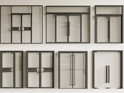 Modern Double Doors With Black Frames Glass Panels And Various Designs 3d model