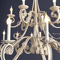 White Classic Chandelier With Ornate Carved Details And Illuminated Candle Lights