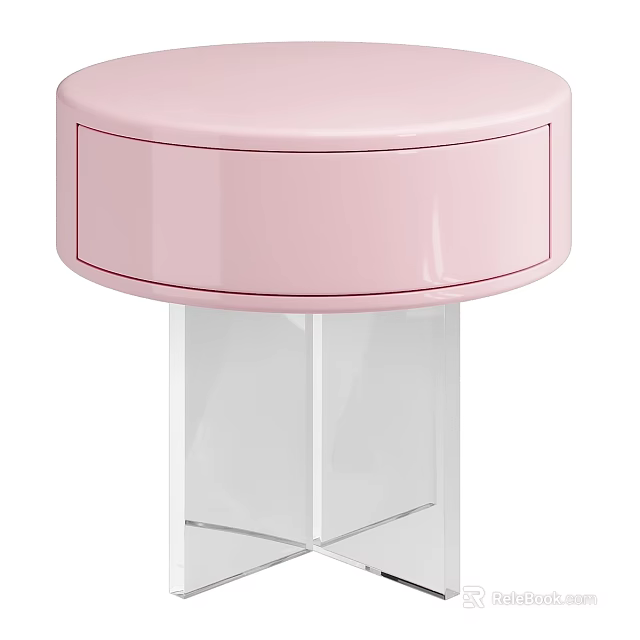 Pink Bedside Table With Single Drawer And Transparent Acrylic Base 3d model