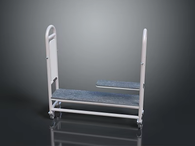 Construction Cart With White Frame Two Tier Gray Surface And Wheels 3d model