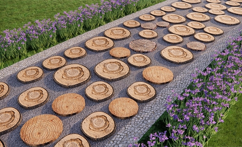 Chinese Stump Ting Step Wooden Stump Ting Step Ecological Trail Park Road Ecological Road Forest Trail Garden Trail 3d model