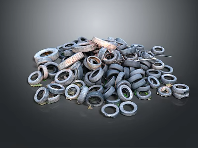 Old Discarded Tires Piled Together In A Large Heap On Dark Background 3d model
