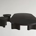 Modern Minimalist Black Oval Coffee Table With Two Small Stools And Sleek Design 3d model