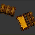Ornate Wooden Chests One Open Filled With Gold Coins And One Closed