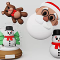 Cute Teddy Bear with Santa Hat and Snowman in Christmas Snow Globe
