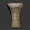 Handcrafted Wooden Hand Drum With Pink Drumhead And Brown Beige Geometric Floral Carved Patterns