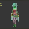 Anime 3D Female Character With Purple Hair Blue Eyes Gray White Outfit Long Socks Boots