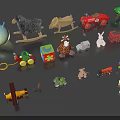 Cute Stuffed Dolls with Toy Cars Building Blocks and Animal Play Figures
