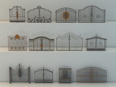 European-style gate, wrought iron courtyard wall, enclosing wall, landscape wall 3d model