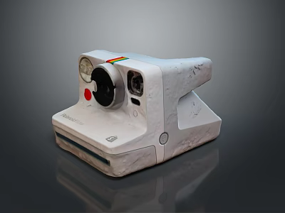 Vintage Polaroid Camera With Classic White Body And Red Button Design 3d model