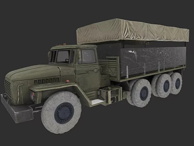 Military Green Utility Truck With Canvas Covered Cargo Bed And Six Wheel Design 3d model
