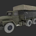 Military Green Utility Truck With Canvas Covered Cargo Bed And Six Wheel Design