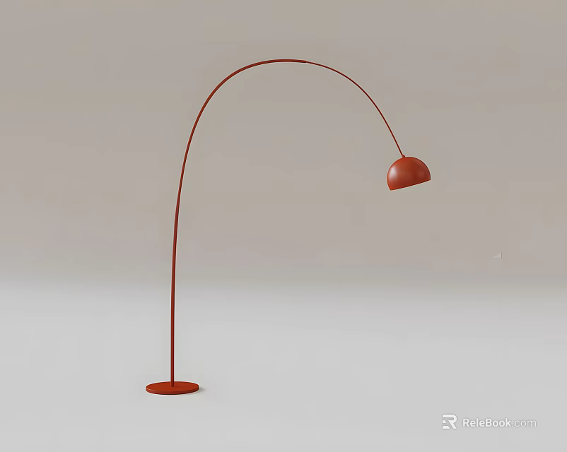 Red Arched Floor Lamp With Circular Base And Spherical Shade 3d model