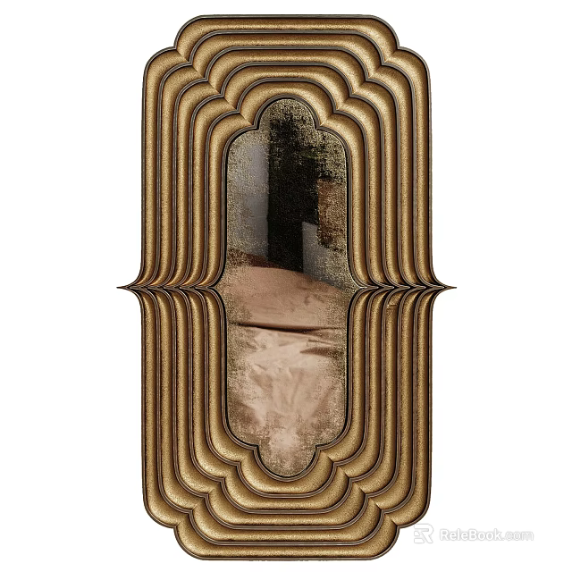 Home Interior Decorative Mirror With Scalloped Gold Frame And Reflected Outdoor View 3d model 