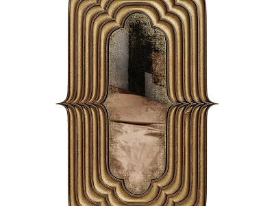 Home Interior Decorative Mirror With Scalloped Gold Frame And Reflected Outdoor View 3d model