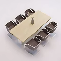 Modern Dining Table Set with Light Wood Tabletop and Brown Upholstered Chairs with Metal Legs