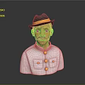 Cartoon Man with Black Hat Gold Band Mustache in White Uniform with Gold Buttons